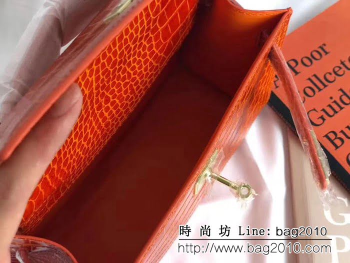 愛馬仕Hermès mini Kelly鱷魚紋時尚百搭包 可單肩手拿 0AM1646